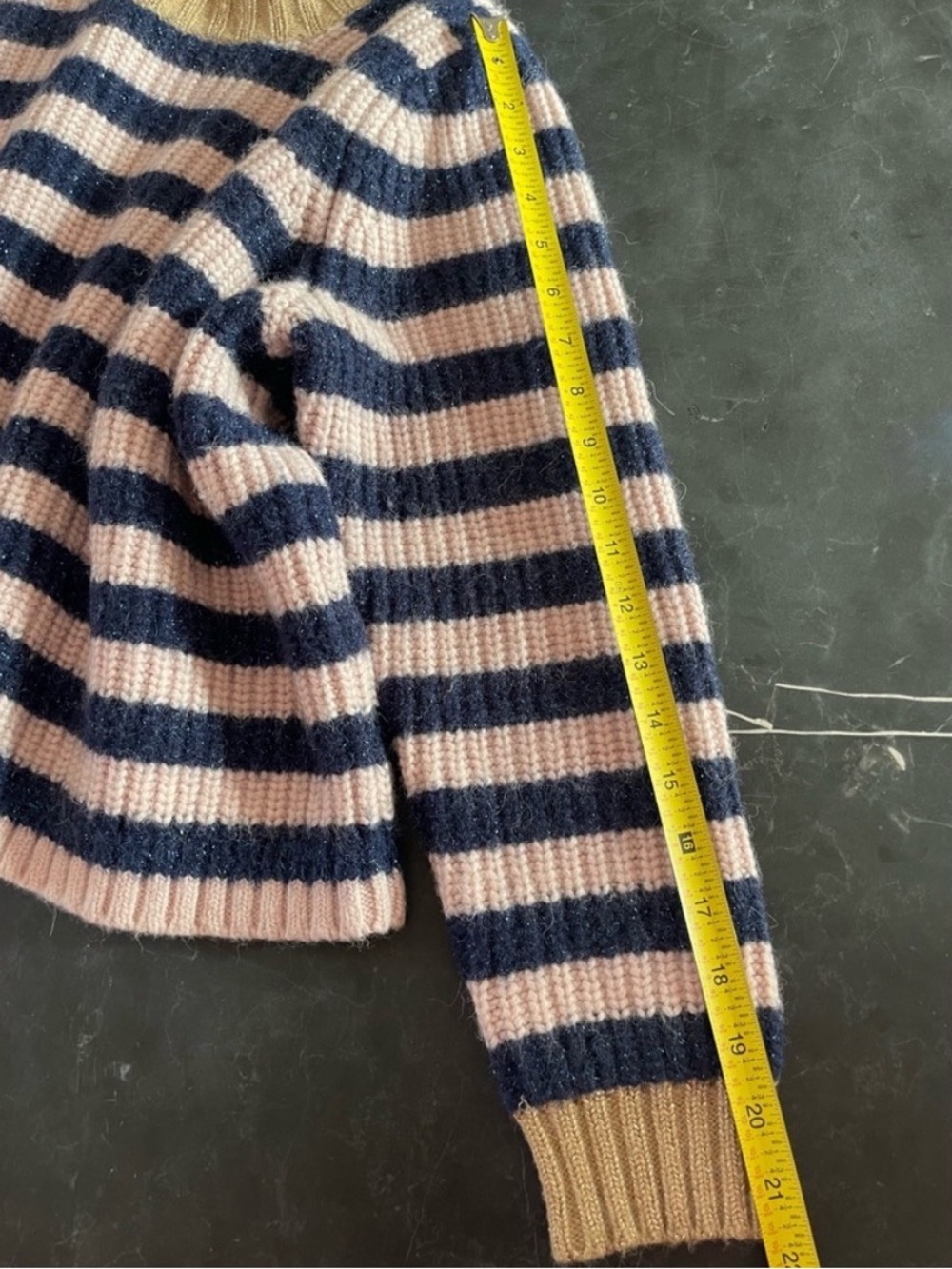 Boden Striped Sparkle Crewneck Sweater in Pink, Navy & Tan, Wool blend, Sz 8(M) - Picture 6 of 10